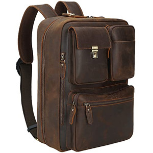 TIDING Men's Leather Convertible Backpack 15.6 Inch Laptop Briefcase Messenger Bag Work Business Travel Rucksack