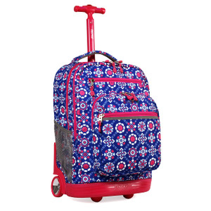 J World Sundance Laptop Rolling Backpack for Girls Boys. Roller Bookbag with Wheels, Trinket