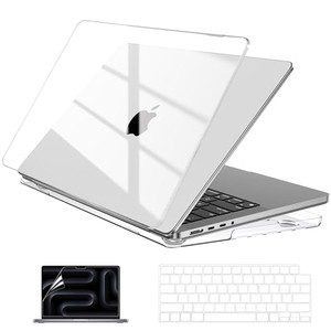 EooCoo Case Compatible with MacBook Pro 14 inch 2026-2021 M5-M1 Pro/Max Chip, Hard Shell Cases with Keyboard Cover, Screen Protector - Crystal Clear