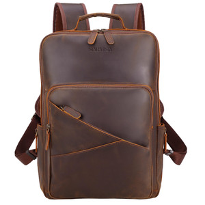 STAR VISTA 15.6" Trajan Vintage Full Grain Leather Laptop Backpack for Men, Multi Pockets, Casual Outdoor Business Travel Rucksack, YKK Zippers, Dark