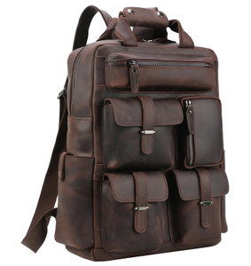 Polare Cowhide Leather Multiple Laptop Backpack Day pack Travel Bag Satchel with YKK Metal Zippers