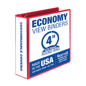 Samsill 4 Inch 3 Ring Binder, Made in USA, Economy Round Ring, Clear View Cover, 675 Sheet Capacity - for Schooo, Home, Office -Red