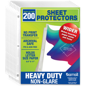Samsill 200 Pack Heavy Duty Sheet Protectors, Non-Glare, 8.5x11 Inch Page Protectors for 3 Ring Binder, Letter Size Protectors, Reinforced Holes, Non