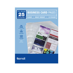 Samsill Business Card Sleeves, 25 Pack Holds 500 Business Cards, 3.5 x 2 Inch, 20 Per Page, Archival Safe, 3 Hold Punched, Fits 8.5 x 11 Inch Ring Bi