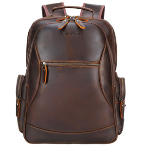 STAR VISTA Nettuno15.6 Vintage Full Grain Leather Laptop Backpack for Men, Multi Pockets, Casual Outdoor Business Travel Rucksack, YKK Zippers
