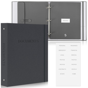 Sturdy Document Organizer Set with Folders - Beautiful Linen 3-Ring Binder Safely Stores All Important Documents & Files in One Place - Easy to Use E
