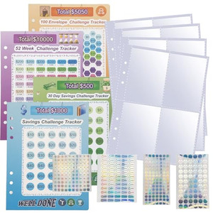 25 Pcs 4 Pocket 100 Envelopes Money Saving Challenge Sleeves, Fit for 6 Ring A5 Binder,Comes with 4 Cost-saving Challenge and Encouragement Stickers
