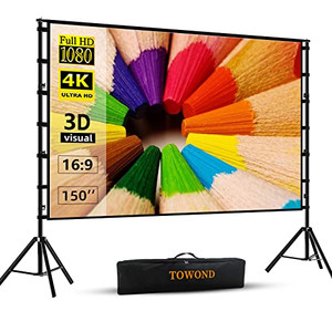 TOWOND Projector Screen and Stand, 150 inch Indoor Outdoor Projection Screen, Portable 16:9 4K HD Rear Front Movie Screen with Carry Bag Wrinkle-Free