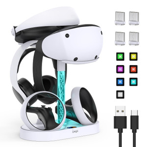 FASTSNAIL Charging Stand for PlayStation VR2, Multifunctional PS VR2 Headset & Sense Controllers Charge Dock Station with 10 RGB Light Modes of Memor