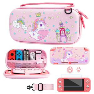 GLDRAM Pink of Unicorn Case for Nintendo Switch Lite, Cute Travel Carrying Case for Switch Lite Accessories Bundle with Soft Protective Cover, Screen