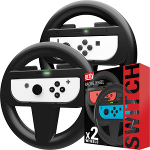Orzly Steering Wheels for Nintendo Switch & OLED Console JoyCons, Racing Wheels for Mario Kart 8 Deluxe [Mariokart Switch Steering Wheel Joycon Contr