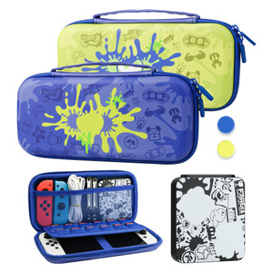 RHOTALL Blue Carrying Case for Nintendo Switch & Switch OLED Cover for splatoon 3, Hard Portable Travel bag for Switch Game Accessories Bundle Kit wi