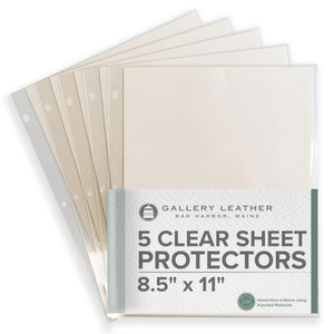 Gallery Leather Clear Sheet Protectors for 3 Ring Binder - Top Loaders Sleeves, 8.5 x 11 Inch, 5 Sheets, Archival Safe, Letter Size, for Documents, P