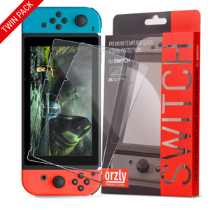 Orzly Glass Screen Protectors Compatible with Nintendo Switch - Premium Tempered Glass Screen Protector Twin Pack [2X Screen Guards - 0.24mm] for 6.2