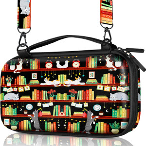 Gurgitat Carrying Case for Nintendo Switch Lite Travel Carry Cases Hard Shell Protective Cover Strap Bookshelf Cat Cute Girls Boys Accessories Storag