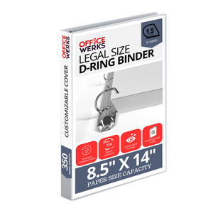 Performore - Office Werks Heavy Duty Legal Size View Binder - 14" x 8.5", White, 1.5 Inch D-Ring, Back Mount Binder