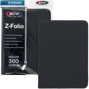 BCW Z-Folio 9-Pocket LX Album - Black | Secure Zipper Card Organizer | Premium Leatherette Card Collection Binder | Trading Card Binder for Pokemon,