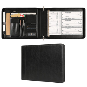 7 Ring Check Binder - Genuine Leather Business Checkbook Binder & Portfolio for 9 x 13 inch Sheets, Personalized Check Book Holder with 600 Checks Ca