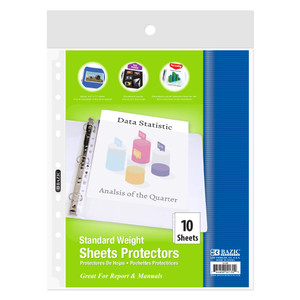 BAZIC Products Sheet Protectors Standard Weight, Fit 8.5x11 Inch Paper, 11 Hole Clear Plastic Sleeves Ring Binder Sheets, Archival Safe (10/Pack), 1-