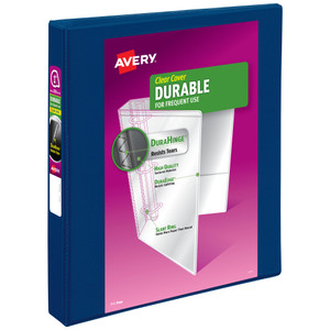 Avery Durable View 3 Ring Binder, 1 Inch Slant Rings, 250-Sheet Capacity, DuraHinge, 1.4 Inch Wide Spine, Customizable Clear Covers and Spine, 1 Dark