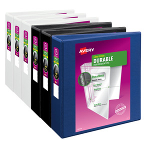 Avery Durable View 3 Ring Binder, 3" Slant Rings, Color (Black, Blue, White) Will Vary, 1 Binder (17048)