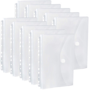 FANWU 10 Pack Expandable Poly Binder Pocket, 3/4-inch Gusset, Letter Size, 11 Holes Punched, Index Dividers Pocket Folders Plastic Envelopes Clear Do