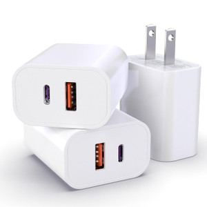 USB C Charger Block, 3Pack for iPhone Charger Block, 20W Dual Port PD+QC, Power Wall USB Adapter, Fast Type C Charging Plug for iPhone 17,16,15,14,13