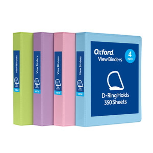 Oxford 3 Ring Binders, Binders for School and Office, 1.5 inch, Slant D Rings, 375 Sheet Capacity, ClearVue Presentation, Non-Stick, PVC-Free, Assort