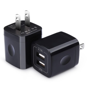 Black USB Wall Adapter, Dual Port 2.1A Fast Wall Charger Brick Base Cube USB Plug Outlet Phone Box Double Charging Block for iPhone 17 Air Pro Max 16