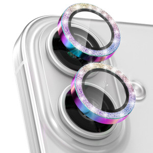 CloudValley for iPhone 16/ iPhone 16 Plus/iPhone 17 Camera Lens Protector Bling, [Glitter Decoration] Ultra-HD Tempered Glass Cover, Metal Lens Scree