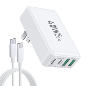 Flat USB C Wall Charger, OKRAY 40W 4-Port Fast Charging Block PD3.0&QC3.0 Foldable Multiport Slim Type C Travel Power Adapter & 4FT USB-C Cable for i