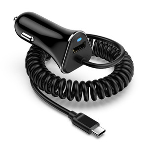 USB C Fast Samsung Car Charger with 3ft Type C Coiled Cable for Samsung Galaxy A17 A56 A36 A16 S25 A55 A15 A35 A54 S24 FE S23 Ultra, 3.4A Android Car
