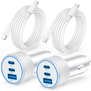 iPhone 17 16 15 Car Charger, 2 Pack 67W 3-Port Cigarette Lighter USB C Super Fast Car Charger for iPhone 17/17 Pro/17 Pro Max/Air/16/16 Pro/15/Pro Ma