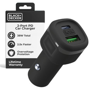 BLACK+DECKER USB C Car Charger, Compact 38W 2-Port, LED Indicator Type C Charger with Power Delivery/Quick Charge, Compatible with iPhone 17 16 15 14