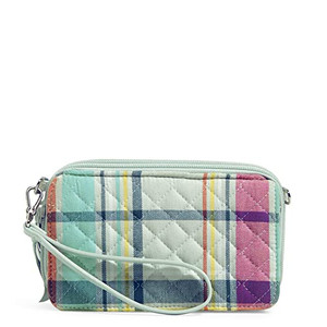 Vera Bradley Women's Cotton All in One Crossbody Purse With RFID Protection, Pastel Plaid - Recycled Cotton, One Size