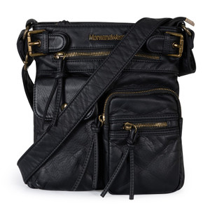Montana West Crossbody Bag for Women Soft Leather Multi Pocket Shoulder Bags Vintage Women's Purses and Handbags Black Gift MWC-046BK