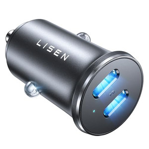 LISEN 90W USB C Car Charger for iPhone 17 Car Charger 45W Fast Charging, 2-Port PD 45W & QC 3.0 Cigarette Lighter USB Charger [All Metal&Mini] for iP