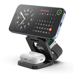 KU XIU Fast Wireless Charger, Magnetic Foldable 3 in 1 Charging Station for iPhone 17/16/15/14/13/12/Pro/Plus/Pro Max, 5W Portable Charger for Apple