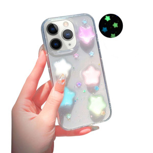VALRION Compatible iPhone 16 Pro Luminous Case 3D Stars Clear Glow in The Dark Noctilucent Bling Case for Women Soft Slim TPU Bumper Shockproof Light