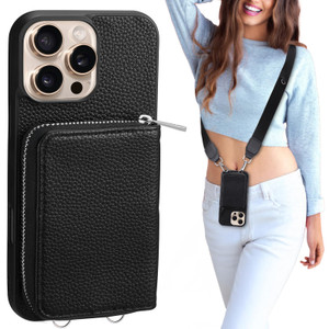 XANGNIER Wallet Case for iPhone 16 Pro Max, RFID Blocking PU Leather Crossbody Phone Purse with Card Holder, Zipper Pocket, Wrist Strap & Adjustable
