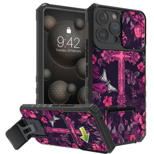 DHYYDSQZ for iPhone 16 Pro Max Phone Case with Sliding Camera Cover & Stand Kickstand Dual Layer Hybrid Heavy Duty Shockproof Protective Case for iPh