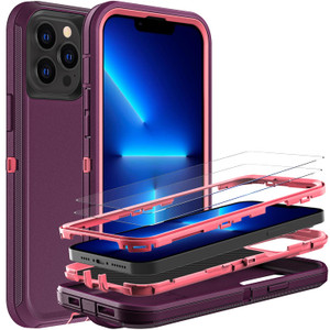 YKHJKLEC for iPhone 13 Pro Case, Military Grade 3 in 1 Heavy Duty Shockproof/Drop Proof/Dust Proof Case with 2Pcs Tempered Glass Screen Protector (Pu