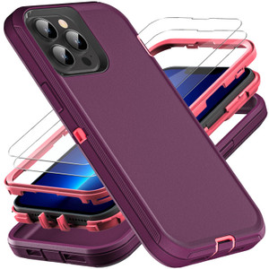 YKHJKLEC for iPhone 13 Pro Max Case, Military Grade 3 in 1 Heavy Duty Shockproof/Drop Proof/Dust Proof Case with 2Pcs Tempered Glass Screen Protector