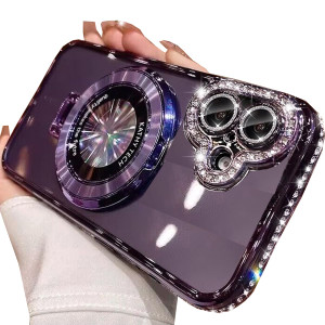 Changjia Magnetic Kickstand Clear Case for iPhone 16 Plus, [Compatible with Magsafe] Glitter Bling Sparkly Rhinestones with Camera Protector& Ring St