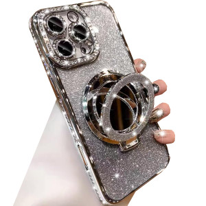 Changjia Magnetic Kickstand Glitter Case for iPhone 16 Pro,[Compatible with Magsafe] Luxury Bling Sparkly Rhinestones with Camera Protector Makeup Mi