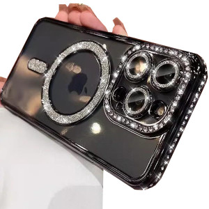 Changjia Magnetic Clear Glitter Case for iPhone 16 Pro Max, [Compatible with MagSafe] Cute Bling Sparkly Diamond with Camera Protector Soft TPU Bumpe