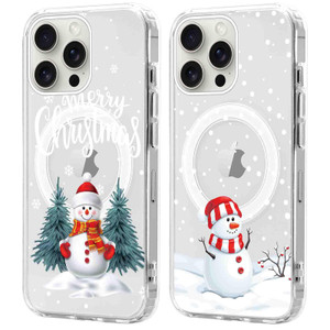 Yomjew 2 Pack Christmas Clear Magnetic Phone Case for iPhone 16 Pro Max 6.9", Compatible with Magsafe, Cute Cover with Red Xmas Snowman Snowflake Pat