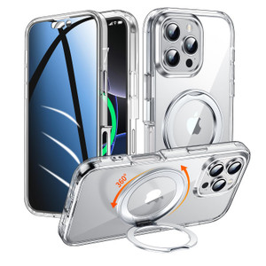 WASTROYAL Privacy Case for iPhone 16 Pro Max with 360°Stand [Built-in Anti Peeping Screen Protector] [Compatible with MagSafe] [Magnetic Ring ] Full