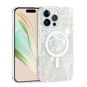 CameCosy for iPhone 16 Pro Max Magnetic Case [Compatible for MagSafe], Laser Sparkle with Colorful Pearl Shell Design for Women Girls, Hard PC Back S