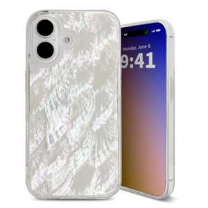 XIMAND for iPhone 16 Case Made with Unique Genuine Seashell, Durable | Stunning Gorgeous | Drop Protection | Luxury Aesthetic Cover. (Beige)